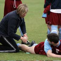 Half time fun for the physio (Vicky Potter) and Ja